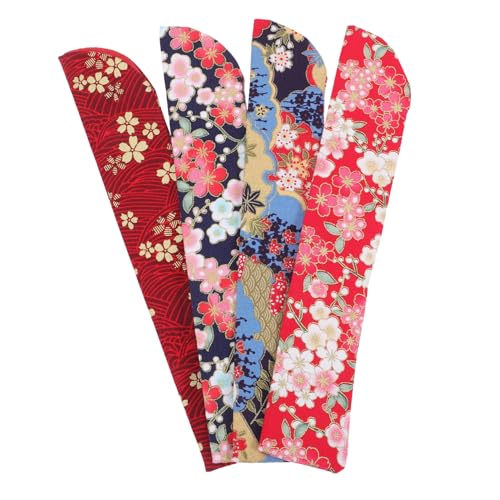 CONGARTENO 4 Stück Vintage Japanische Handfächer Tasche Faltbare Handfächerhülle aus Robustem mit Floralem Muster Leichtes Design für Handfächer Aufbewahrung und Geschenkidee von CONGARTENO