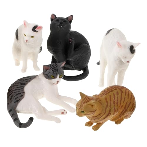 CONGARTENO 5 Stück Teiliges Realistische Katzenfiguren Miniatur Kätzchen Modelle Farbenfrohe Handbemalte Spielzeugfiguren für Lernspielzeug und Dekorative Tortendeko von CONGARTENO
