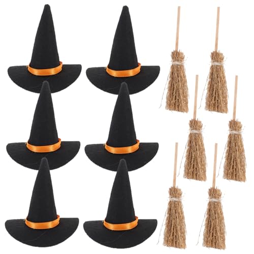 CONGARTENO 6 Satz Teiliges Mini Hexenhut Besen-Set aus Holz und Filz Kleine Witch Decor Bastelsets für Halloween Partydeko Langlebig Angenehm Festlich für Flaschen und Cosplay Geeignet CONGARTENO 6 Satz Teiliges Mini Hexenhut Besen-Set aus Holz und Filz Kleine Witch Decor Bastelsets für Halloween Partydeko Langlebig Angenehm Festlich für Flaschen und Cosplay Geeignet von CONGARTENO