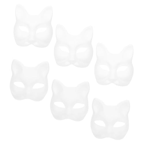 CONGARTENO 6 Stück Teiliges DIY Weiße Pappmaché Masken Katzen und Fuchsdesign zum Bemalen Handgefertigte Leere Faschingsmasken für Karneval Halloween Kostüm Party von CONGARTENO
