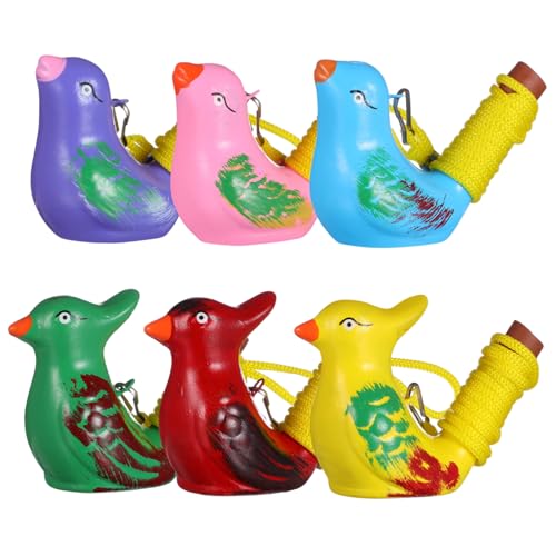 CONGARTENO 6 Stück Teiliges Keramik Vogelpfeifen mit Wasserfunktion Bunte Handbemalte Vogel Designs Lernspielzeug für Leicht mit Schlüsselbändern für Geburtstagsfeiern und Zufällige Farbe von CONGARTENO