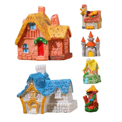 CONGARTENO 6 Stück Teiliges Miniatur Resin Haus Detailreiche Micro Landscape Garten Deko Wetterfestes Langlebiges Material für DIY Bonsai Pflanzentöpfe Outdoor Gartendekoration von CONGARTENO