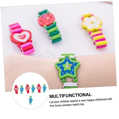 CONGARTENO 7 Stück Teiliges Holzspielzeug Armbanduhr mit Elastischem Band Kreative Kinderuhr für Jungen und Mädchen Buntes Lernspielzeug Geschenk für Fantasie und Spielspaß zu Fördern von CONGARTENO