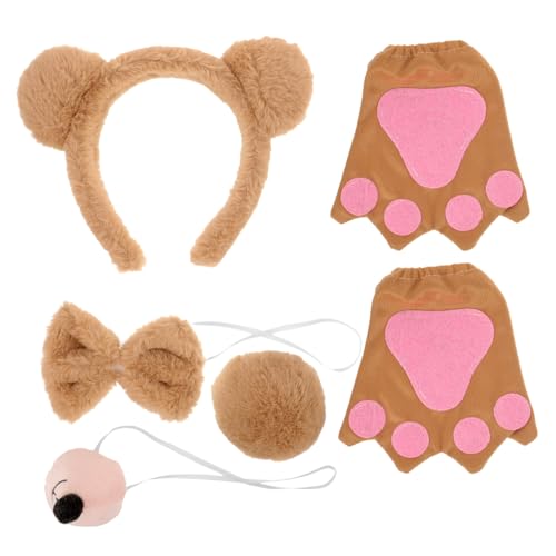 CONGARTENO Bärenkostüm Set mit Ohren Stirnband Handschuhen und Süßer Nase Flauschige Tierkopfbedeckung für Cosplay Halloween Partys und Tägliche Outfits von CONGARTENO