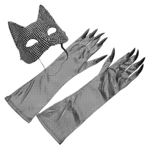 CONGARTENO Cat Cosplay mit Strasssteinen Katzenmaske und Langen Handschuhen Modisch für Halloween Party und Cosplay-events Tierisches Kostümzubehör für Damen CONGARTENO Cat Cosplay mit Strasssteinen Katzenmaske und Langen Handschuhen Modisch für Halloween Party und Cosplay-events Tierisches Kostümzubehör für Damen von CONGARTENO