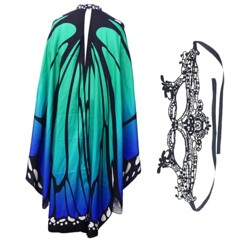 CONGARTENO Chic Schmetterlings Umhang mit Spitze und Wiederverwendbarer Maske Leichter Damen Cape für Halloween Cosplay Fasching und Bühnenauftritte Blau Grün Verkleidung CONGARTENO Chic Schmetterlings Umhang mit Spitze und Wiederverwendbarer Maske Leichter Damen Cape für Halloween Cosplay Fasching und Bühnenauftritte Blau Grün Verkleidung von CONGARTENO