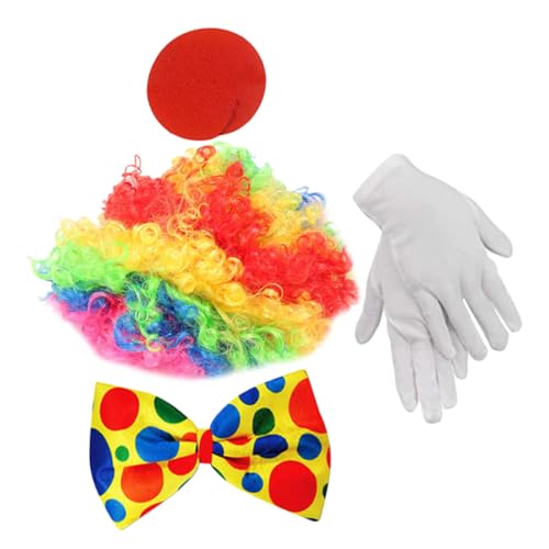 CONGARTENO Clown Kostüm Zubehör Teilig Bunte Perücke Clownsnase Handschuhe Bühnenreif für Karneval Halloween Fasching Party Cosplay von CONGARTENO