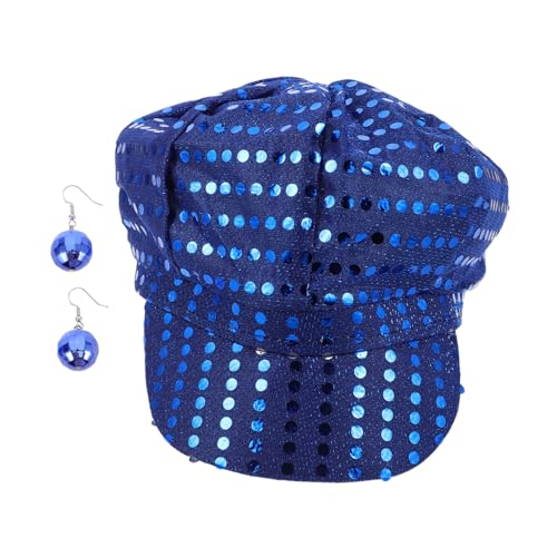 CONGARTENO Disco Damen Kreative Ohrringe und Baseball-cap Hut mit Glitzernden Pailletten Auffälliges Kostümzubehör Jahre Tanz Weihnachtsfeiern Blau CONGARTENO Disco Damen Kreative Ohrringe und Baseball-cap Hut mit Glitzernden Pailletten Auffälliges Kostümzubehör Jahre Tanz Weihnachtsfeiern Blau von CONGARTENO