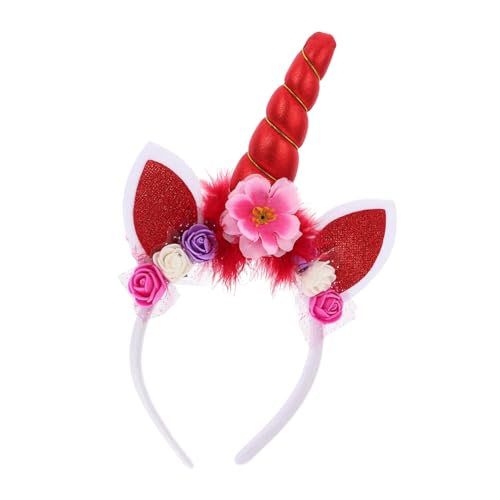 CONGARTENO Einhorn Haarreif Rot Flauschig Cosplay Stirnband Festlicher Haarschmuck Für Party Fasching Bühnenauftritt Mädchen Zubehör von CONGARTENO