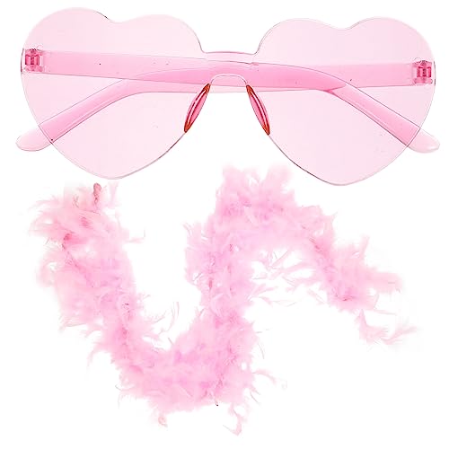 CONGARTENO Federboa und Randlose Damenbrille Set Leichtes Partyzubehör Weicher Rosa Schal Hautfreundlich Vielseitig für Junggesellenabschiede Geburtstage Prom und Alltag Geeignet von CONGARTENO