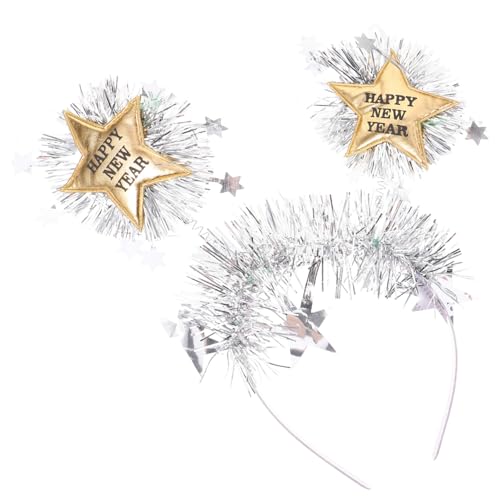 CONGARTENO Glitzerndes Happy Year Haarband mit Sternboppern Robustes Stirnband für Silvester und Neujahrsfeier Modischer Kopfschmuck für Frauen Festlich und Auffällig von CONGARTENO