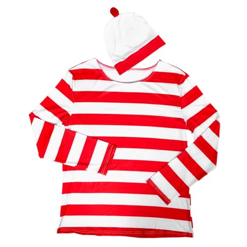 CONGARTENO Halloween Cosplay Kostüm Gestreiftes Rot Weiß Beanie Mütze für Männer Frauen Outfit für Party Langlebig Komfortabel Wiederverwendbar von CONGARTENO