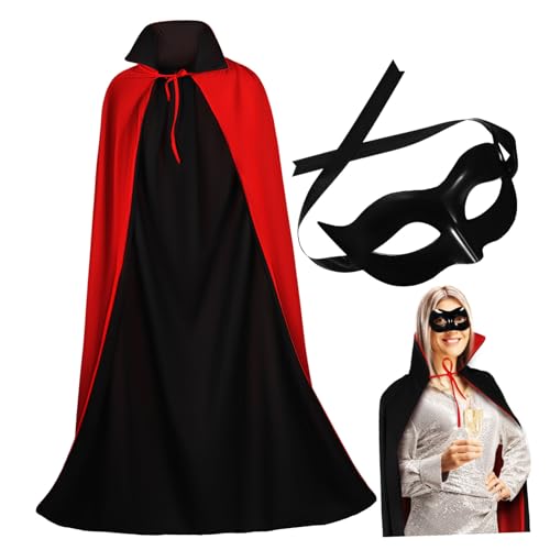 CONGARTENO Halloween Kostüm Damen Maske und Schwarzer Rot Umhang mit Kapuze Langlebig und Dekorativ für Maskerade Party Cosplay Karneval und Fotoshooting CONGARTENO Halloween Kostüm Damen Maske und Schwarzer Rot Umhang mit Kapuze Langlebig und Dekorativ für Maskerade Party Cosplay Karneval und Fotoshooting von CONGARTENO