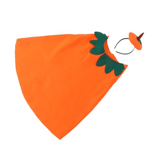 CONGARTENO Halloween Kostüm Set Leichter Atmungsaktiver Orangefarbener Kürbis Umhang mit Niedlichem Kürbis Haarreif Strapazierfähiges Party Outfit für Jungen und Mädchen bei Schulaufführungen von CONGARTENO
