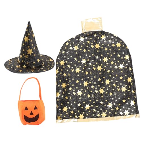 CONGARTENO Halloween Kostüm Teilig Umhang mit Sternmuster und Kürbis Tasche Zauberer Cape und Hut für Jungen und Mädchen Bequemes Cosplay Zubehör für Party und Fasching CONGARTENO Halloween Kostüm Teilig Umhang mit Sternmuster und Kürbis Tasche Zauberer Cape und Hut für Jungen und Mädchen Bequemes Cosplay Zubehör für Party und Fasching von CONGARTENO