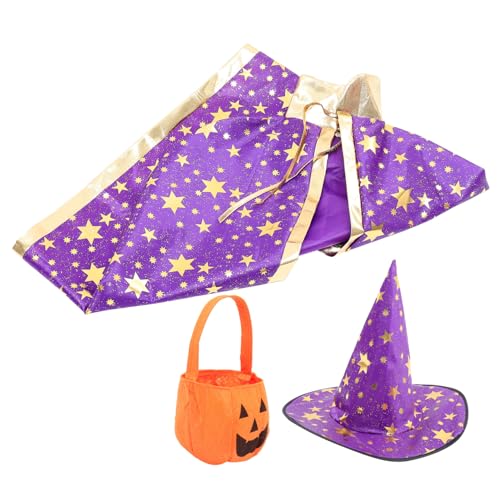 CONGARTENO Halloween Kostüm Teilig mit Sternen Umhang Kürbistasche und Masquerade Cape Zauberhaftes Cosplay für Mädchen und Jungen für Karneval Party und Festlichkeiten von CONGARTENO