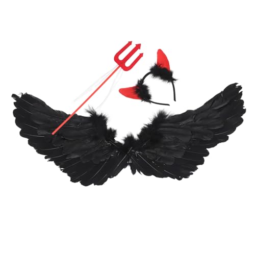 CONGARTENO Halloween Teufel Kostüm Mittel Cosplay Outfit mit Schwarzen Federflügeln für Karneval Bühnenparty und Geburtstagsfeier CONGARTENO Halloween Teufel Kostüm Mittel Cosplay Outfit mit Schwarzen Federflügeln für Karneval Bühnenparty und Geburtstagsfeier von CONGARTENO