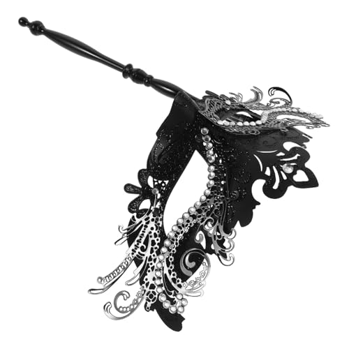 CONGARTENO Handgefertigte Schwarze Masquerade Maske mit Abnehmbarem Stab Elegantes Design mit Funkelnden Strasssteinen Wiederverwendbar Komfortabel für Damen für Karneval Kostümpartys und von CONGARTENO