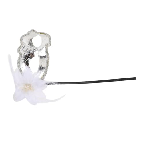 CONGARTENO Handgehaltene Venezianische Maske mit Silbernem Spitzen und Federdesign Damen Maskerade Maske für Halloween Karneval Ball Bühnenauftritt und Party Mardi Gras Accessoire CONGARTENO Handgehaltene Venezianische Maske mit Silbernem Spitzen und Federdesign Damen Maskerade Maske für Halloween Karneval Ball Bühnenauftritt und Party Mardi Gras Accessoire von CONGARTENO