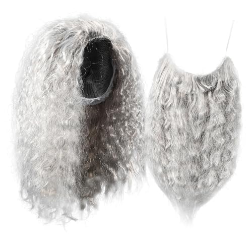 CONGARTENO Langhaar Zauberer Perücke Set Cosplay Halloween Kostüm Zubehör Atmungsaktiv Leicht Realistisches Design Für Party Dress Up von CONGARTENO