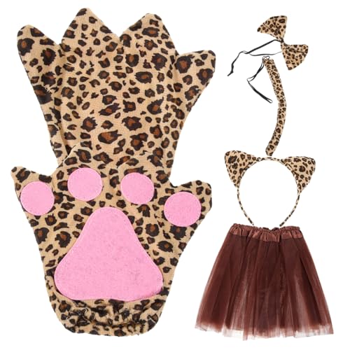 CONGARTENO Leoparden Kostüm Verkleidungsset mit Ohr Haarreif Tutu Rock und Handschuhen Bequemes Tier Cosplay Zubehör für Party Fasching Karneval Kreatives Rollenspiel von CONGARTENO
