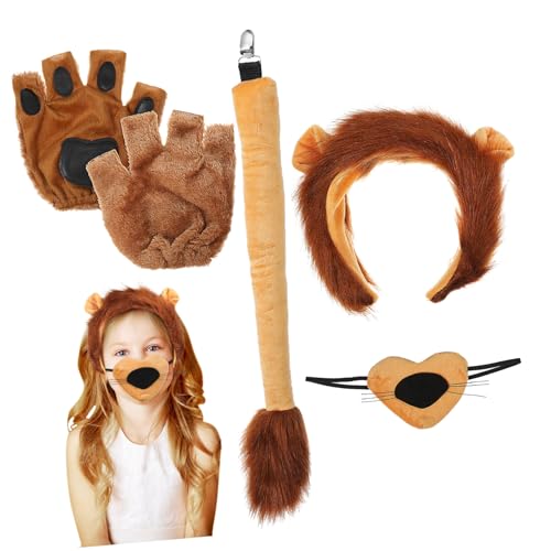 CONGARTENO Löwenkostüm Zubehör Teilig mit Kopfband Ohren Nase und Pfotenhandschuhen Flauschig Langlebig und Komfortabel für Halloween Cosplay und Theater CONGARTENO Löwenkostüm Zubehör Teilig mit Kopfband Ohren Nase und Pfotenhandschuhen Flauschig Langlebig und Komfortabel für Halloween Cosplay und Theater von CONGARTENO