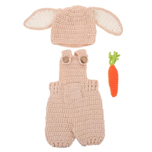 CONGARTENO Neugeborenen Häschen Kostüm Handgehäkeltes Outfit mit Verstellbaren Trägern Weiche Atmungsaktive Niedliches Kaninchen-design mit Karotten-applikation für Fotoshootings von CONGARTENO