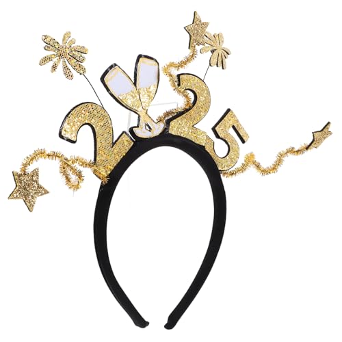 CONGARTENO Neujahrs Stirnband 2025 Kopfbedeckung Neujahrs Haarschmuck Neujahrs Haarband Feier Kopfbedeckung Erwachsene Bunte Requisite Silvester Neujahrsparty Zubehör Goldener von CONGARTENO