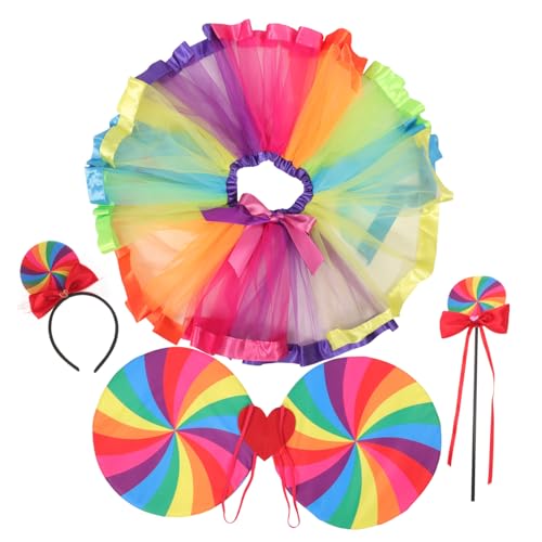 CONGARTENO Regenbogen Kostüm Teiliges mit Tüllrock Feenflügeln Zauberstab und Haarreif für Fasching Halloween und Geburtstagsfeiern Bezauberndes Cosplay Zubehör für Mädchen CONGARTENO Regenbogen Kostüm Teiliges mit Tüllrock Feenflügeln Zauberstab und Haarreif für Fasching Halloween und Geburtstagsfeiern Bezauberndes Cosplay Zubehör für Mädchen von CONGARTENO