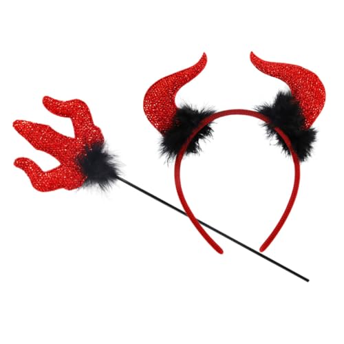 CONGARTENO Rotes Teufelshorn Stirnband und Dreizack Halloween Kostüm Cosplay Zubehör Leichtes Bequemes Teufelskostüm für Damen und Halloween-partys Devil Cosplay von CONGARTENO