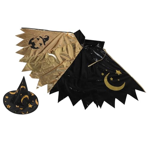 CONGARTENO Zauberkostüm mit Sternenmuster Atmungsaktives Cape und Faltbarer Hut für Halloween Rollenspiel Schulveranstaltungen und Geburtstagsfeiern Einfaches Ausziehen für Jungen und Mädchen von CONGARTENO