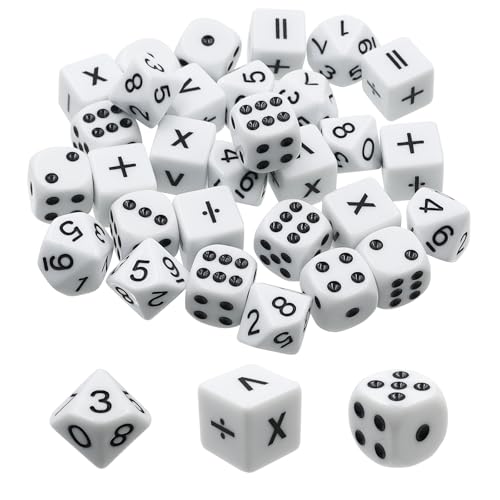 CONNECTION 30 Stück Mathe Würfel 15mm Acryl Unterrichtswürfel 10 Punktwürfel 10 Mathe Operationswürfel und 10 Zehnkantige Würfel Rechenwürfel für Kinder Unterrichtsmaterial Spielewürfel Würfelspiele von CONNECTION