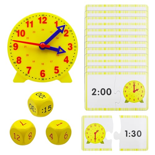 CONNECTION Lernuhr Kinder Set Uhr Lernen für Kinder ab 5 Lernuhr Grundschule Demonstrationsuhr Modell mit 12 Fragekarten Lernspiele für Mädchen Junge Geschenke zur Einschulung Pädagogisches Geschenk von CONNECTION