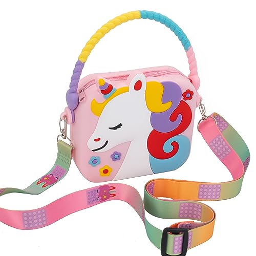 Bunte Brustbeutel und Mini-Handtaschen in Geschenkbox für kleine Kinder, als witziges Geschenk u. Spielzeug ab 3 Jahre (Rosa Einhorntasche) von CONTRACONTACT
