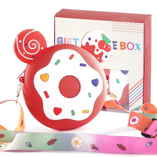 Bunte Brustbeutel und Mini-Handtaschen in Geschenkbox für kleine Kinder, als witziges Geschenk u. Spielzeug ab 3 Jahre (Donut Rot) von CONTRACONTACT