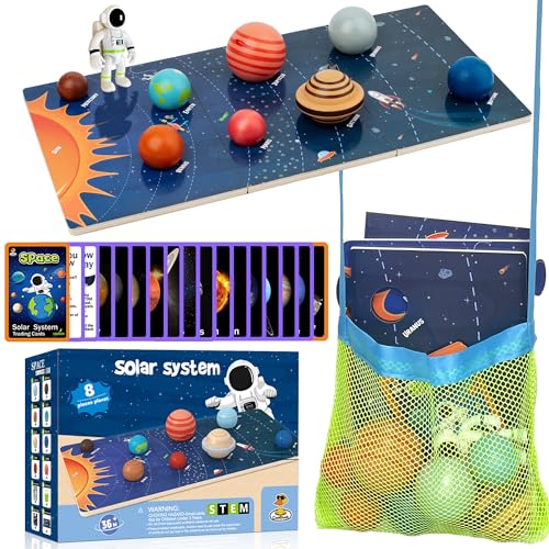 30-teiliges Holz-Solarsystem Modellbrett, Montessori Planet Balls, Spielzeug mit Astronauten Figuren, Vorschule Lernpuzzle, Flash-Karten 30-teiliges Holz-Solarsystem Modellbrett, Montessori Planet Balls, Spielzeug mit Astronauten Figuren, Vorschule Lernpuzzle, Flash-Karten von COOLDUCK