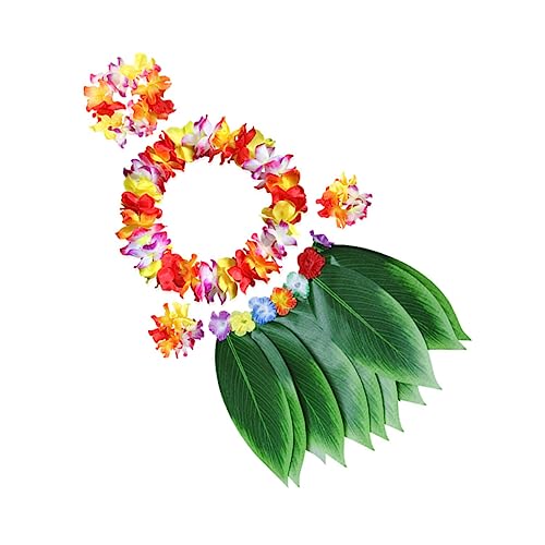 COOLHIYA 1 Satz Tropisches Rockset Luau Blätter Rock Tropische Blumenkränze Hawaii-armband-set Blattrock Hawaiianischer Hula-grasrock Hawaii-girlanden-set Blumen- Gummiband Kind Erwachsener von COOLHIYA