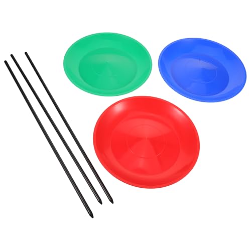COOLHIYA 1 Set Zirkus-Requisiten: Drehbare Teller, Jonglierspielzeug mit Stöcken – Set mit rotierenden Plastiktellern für Kinderanfänger – Lustiges Spiel-Requisiten-Trickspielzeug von COOLHIYA