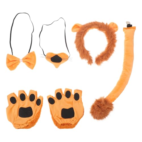 COOLHIYA 1 Set Zoo-Löwenkostüm-Zubehör:, Stirnband, langer, Pfotenhandschuhe, Fliege, Nase – Dschungeltier-Cosplay-Outfit für die Bühne von COOLHIYA