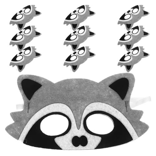 COOLHIYA 10 Stück Filz-Waschbär-Masken: Augenmasken in Cartoon-Tierform, Party- zum Thema Dschungeltiere für Geburtstags-, Babyparty- und Party-Dekorationen von COOLHIYA