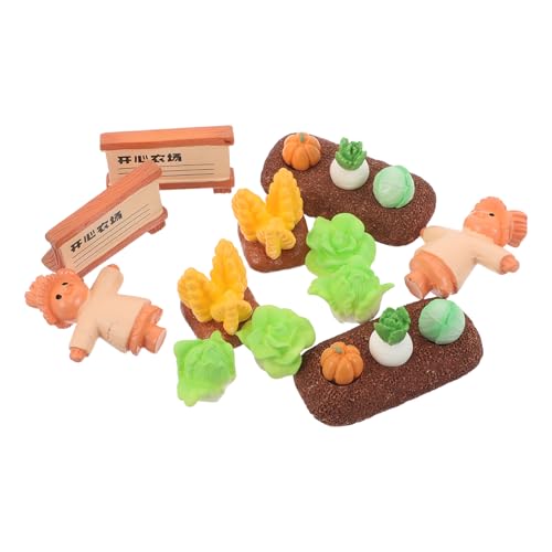 COOLHIYA 2 Sets Puppenhaus-Gartenzubehör, Miniatur-Landwirtschaftsmodell, Spielzeug, Mini-Vogelscheuche, Gemüse, Kürbis, Weizenstängel, Rettich, Simulationskohl, Ornamente für die von COOLHIYA