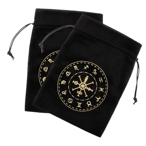 COOLHIYA 2 Stück Tarot Karten Aufbewahrungsbeutel Kordelzugbeutel für Tarotkarten und Schmuck Strapazierfähig Vielseitig Einsetzbar für Wahrsagerinnen und Reisen Schwarzes Design von COOLHIYA