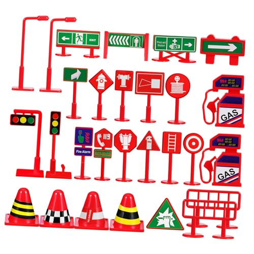 COOLHIYA 28 Stück Teiliges Mini Verkehrszeichen Set aus Robustem mit Mini und Verkehrsampel Realistische Straßenschilder für Kindergarten und Indoor Verkehrserziehung von COOLHIYA