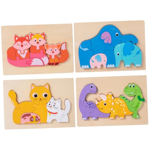 COOLHIYA 4 Sätze Tierische Holzpuzzle für Teiliges Interaktives Lernspielzeug Kognitiven Fähigkeiten Geeignet für Kleinkinder und Vorschulkinder von COOLHIYA