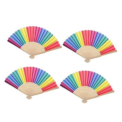 COOLHIYA 4 Stück Teiliges Fächer Bunte Regenbogen Klappfächer Sichere Foto Requisiten Praktische Leicht Tragbare Faltfächer für Party Dekoration von COOLHIYA
