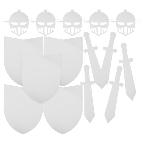 COOLHIYA 5 Sets bemalbarer Ritterschild, und Maske aus Karton für Kinder, blankes Ritterzubehör, Basteln für DIY-Partys, Rollenspiele, Schulbasteln, Teamaktivitäten von COOLHIYA