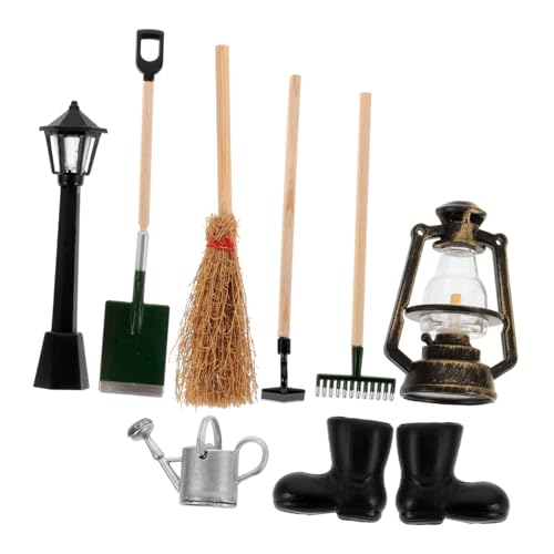 COOLHIYA 8 Stück Teiliges Puppenhaus Gartengeräte Set Miniatur Gartenwerkzeuge für Puppenhaus Dekoration Schaufel Rechen und Hacke für Miniaturgarten Szenen von COOLHIYA