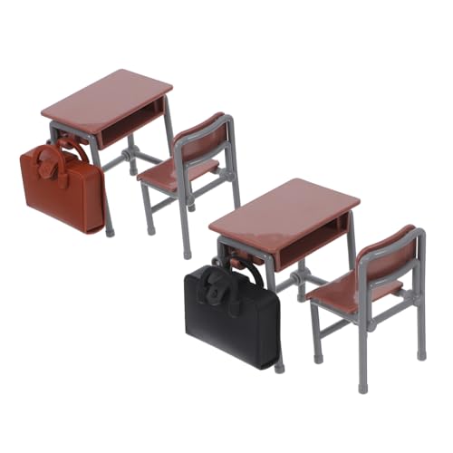 COOLHIYA Miniatur Klassenzimmer Möbel Puppenhaus Tisch Stuhl mit Rucksack Miniatur Schulmöbel für Puppenhaus Dekoration und Kreative Rollenspiele Kompakt und Detailgetreu von COOLHIYA