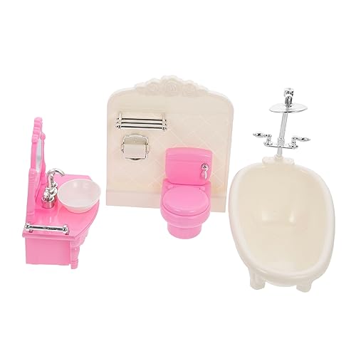 COOLHIYA Miniatur Möbel Set für Puppenhaus Teiliges Badezimmer Zubehör mit Toilette Waschbecken und Badewanne für Kreative Spielwelten und Realistische Gestaltung von COOLHIYA