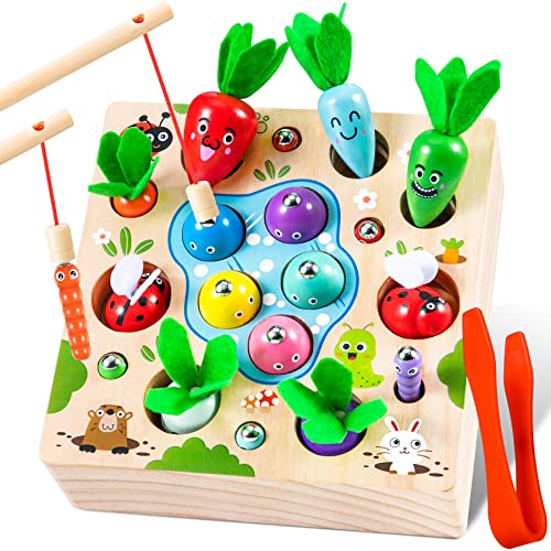 COOLJOY Montessori Spielzeug ab 1 2 3 Jahre | Karotten Steckspiel Holz l Magnetische Angelspie | Holzspielzeug Motorikspielzeug | Geschenk für Junge und Mädchen von COOLJOY